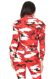 Red Camo Print Button Down Jacket