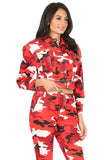 Red Camo Print Button Down Jacket