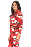 Red Camo Print Button Down Jacket