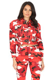 Red Camo Print Button Down Jacket