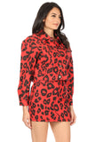 Red Leopard Print Button Down Jacket
