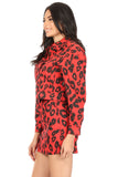Red Leopard Print Button Down Jacket