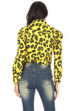 Yellow Leopard Print Button Down Jacket