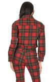 Red and Black Plaid Print Button Down Jacket