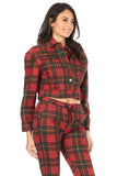 Red and Black Plaid Print Button Down Jacket