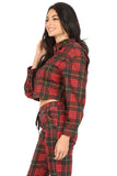 Red and Black Plaid Print Button Down Jacket
