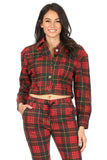 Red and Black Plaid Print Button Down Jacket